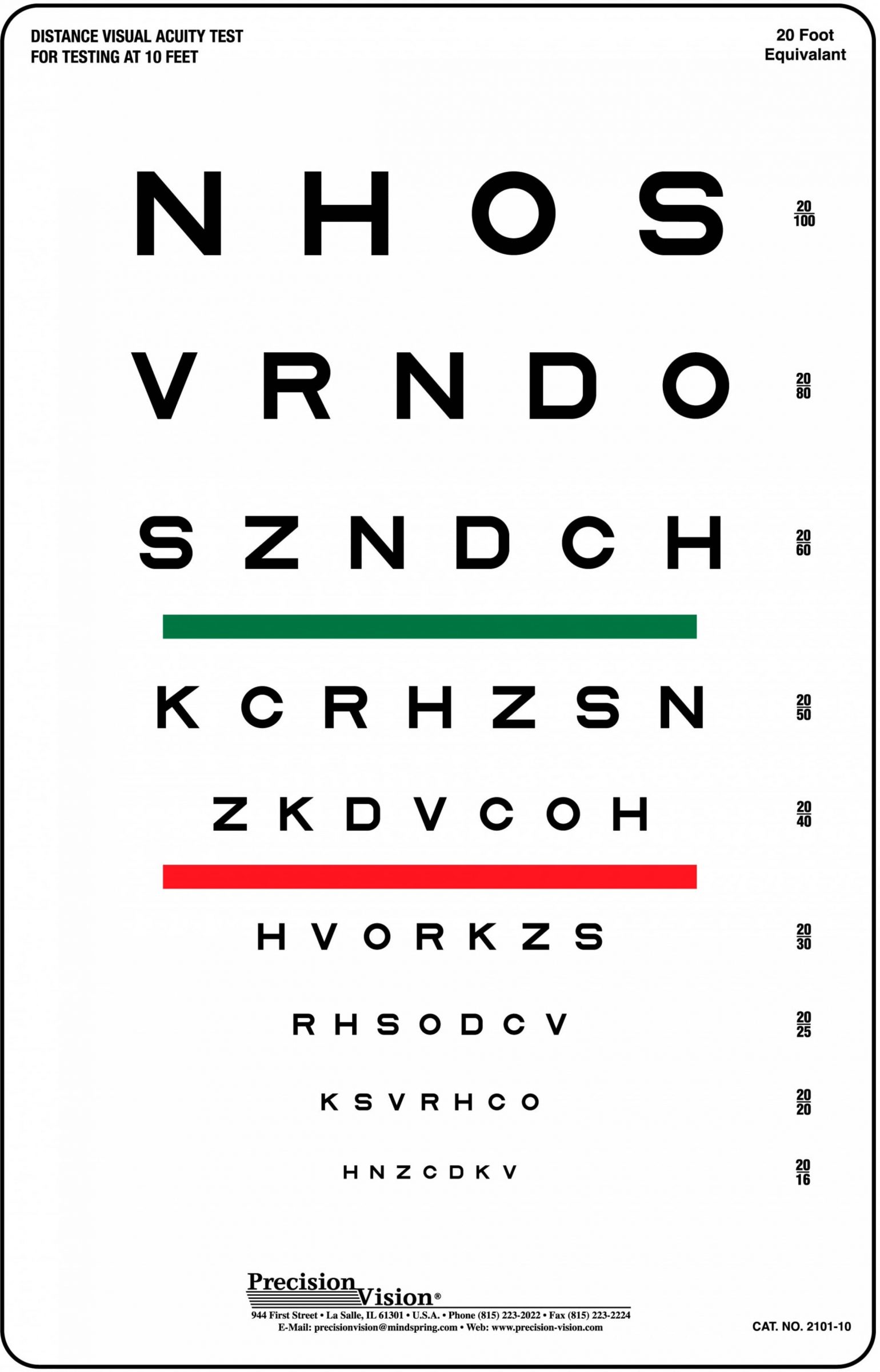 Snellen Visual Acuity Eye Chart for 10 Feet 14 x 9 Inches