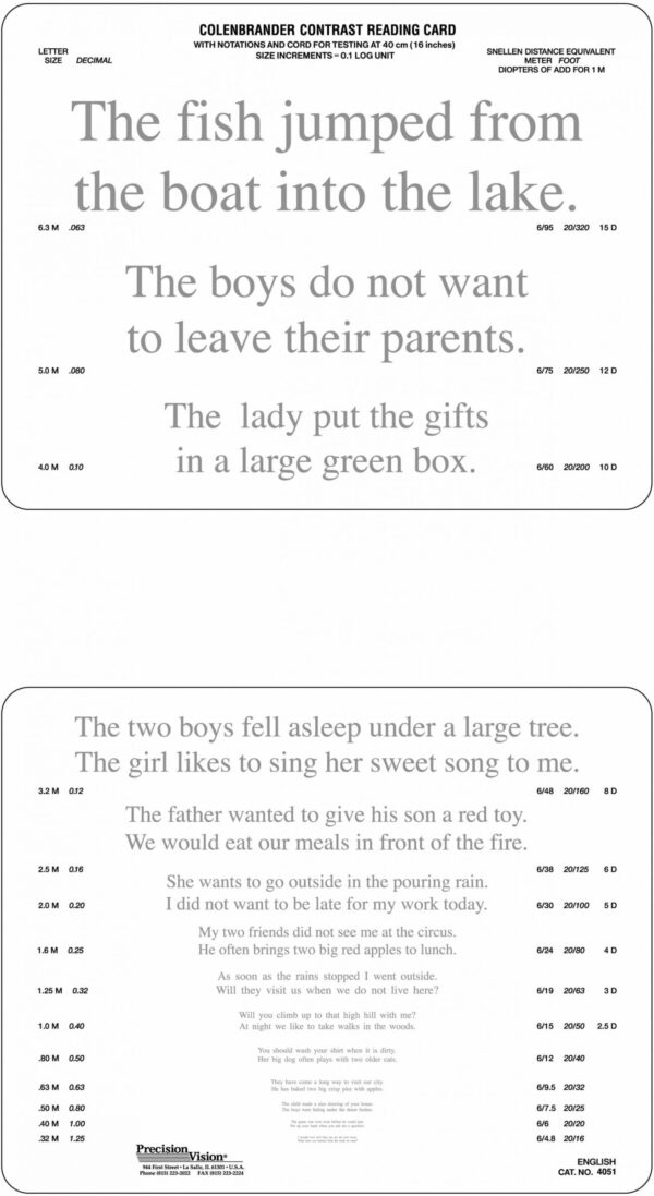 Continuous Text Near Vision Card - In Multiple Languages