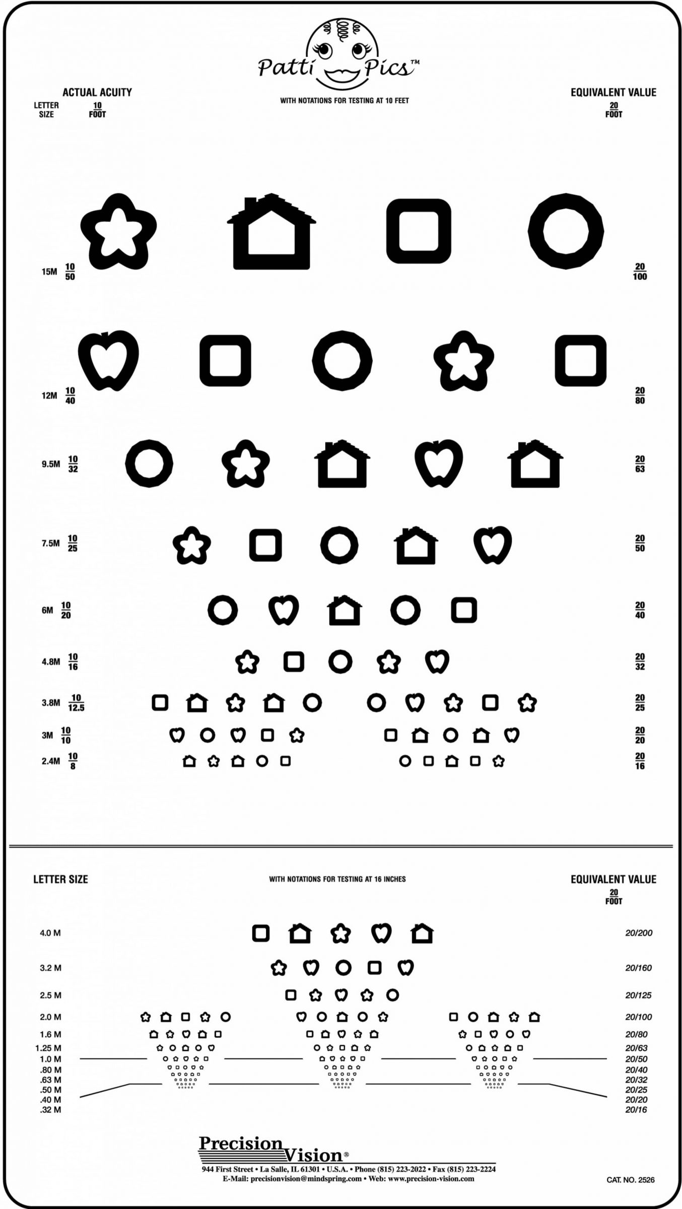 Snellen Visual Acuity Eye Chart for 10 Feet 14 x 9 Inches