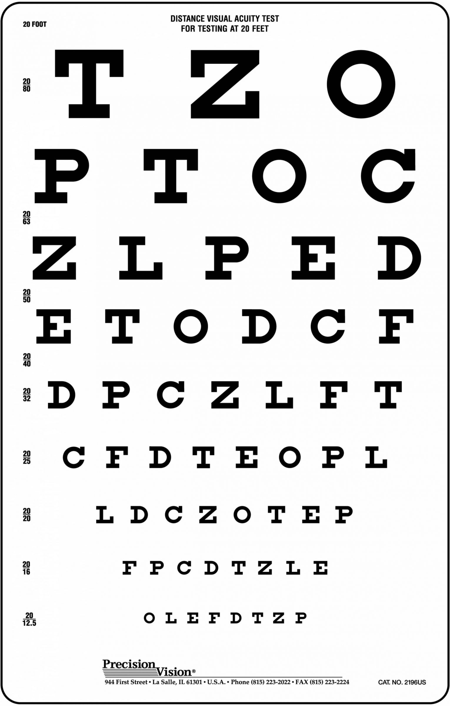 Eye Chart, Snellen Eye Chart, Wall Chart, Eye Charts for Eye Exams 20 feet  11 X 22 in. 