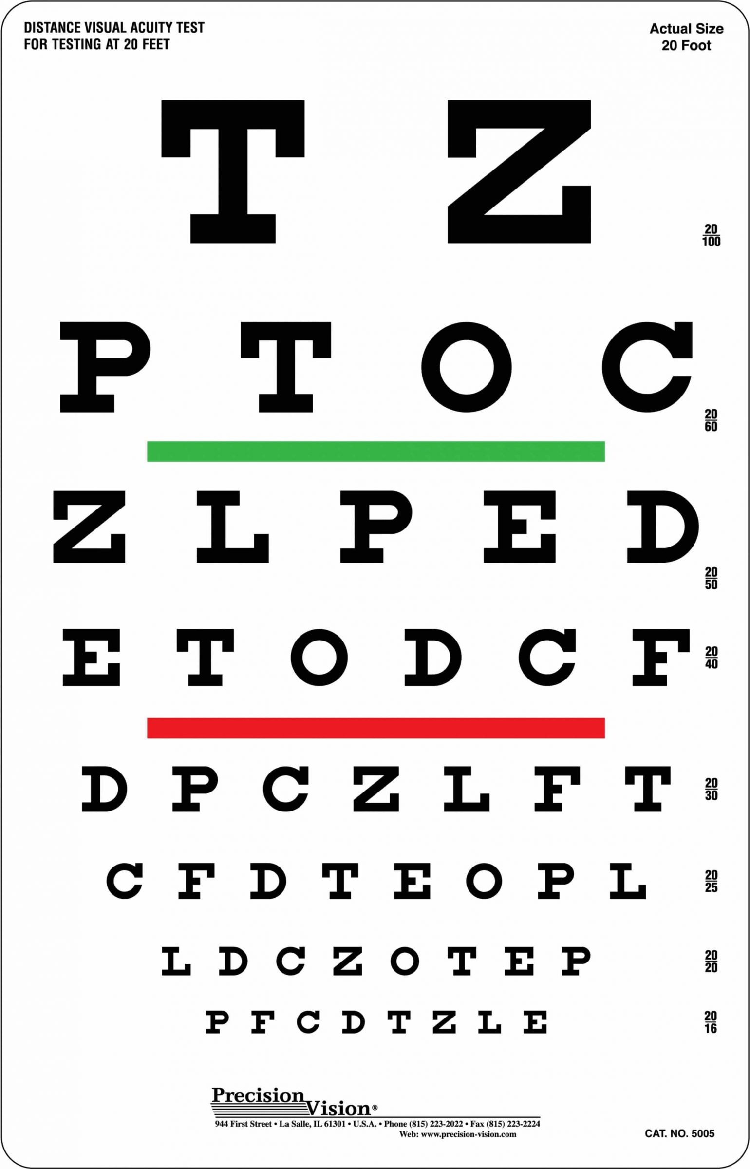 Gima - Snellen Optometric Chart, Colour Bar Chart with Red and Green Bar, Dimension 23 x 35.5 cm, Distance 6.1 M