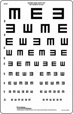 20 ft: Wall Mount Eye Test Chart - Illiterate Tumbling E-442