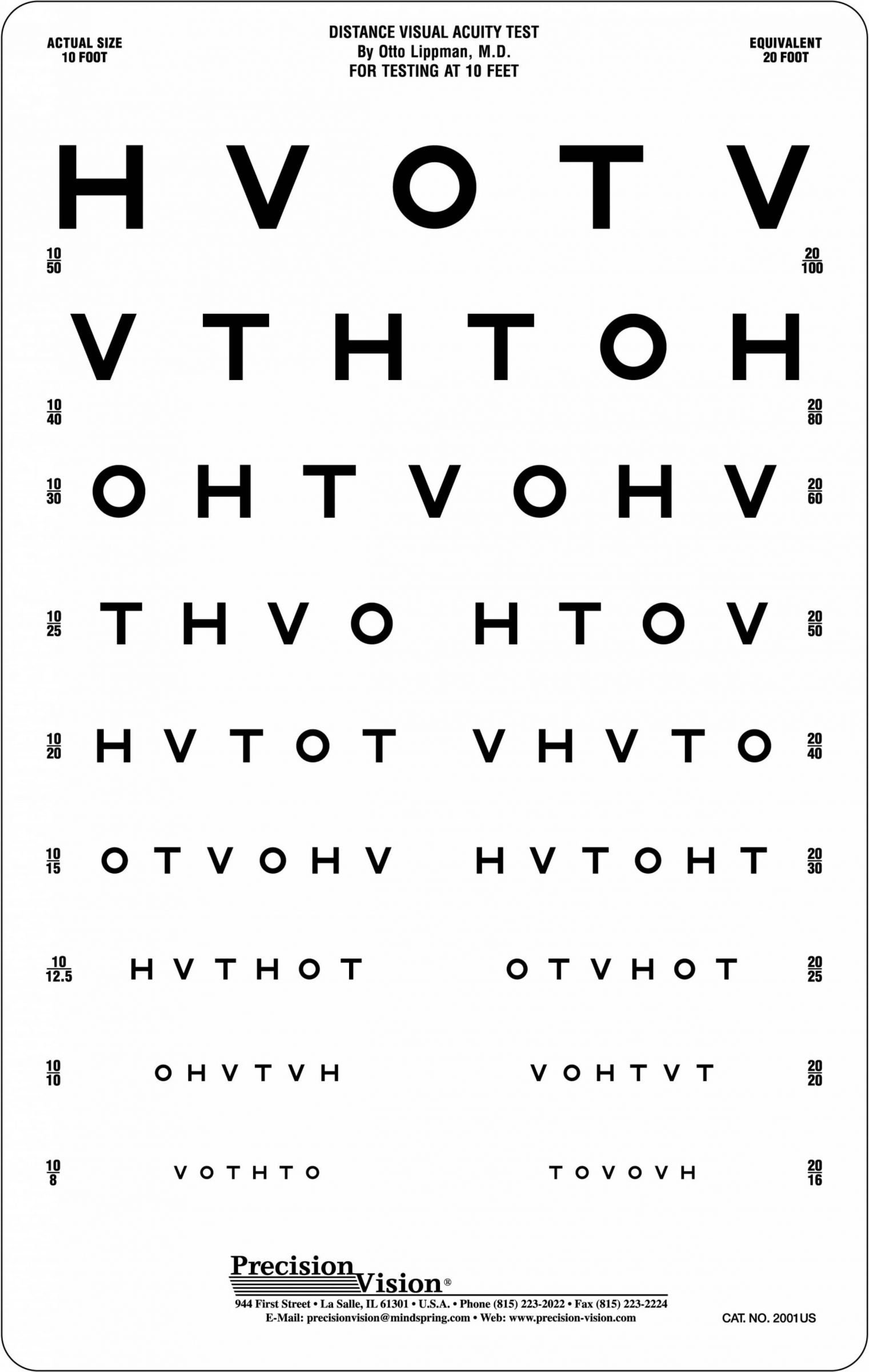 10-Foot Snellen Visual Acuity Chart