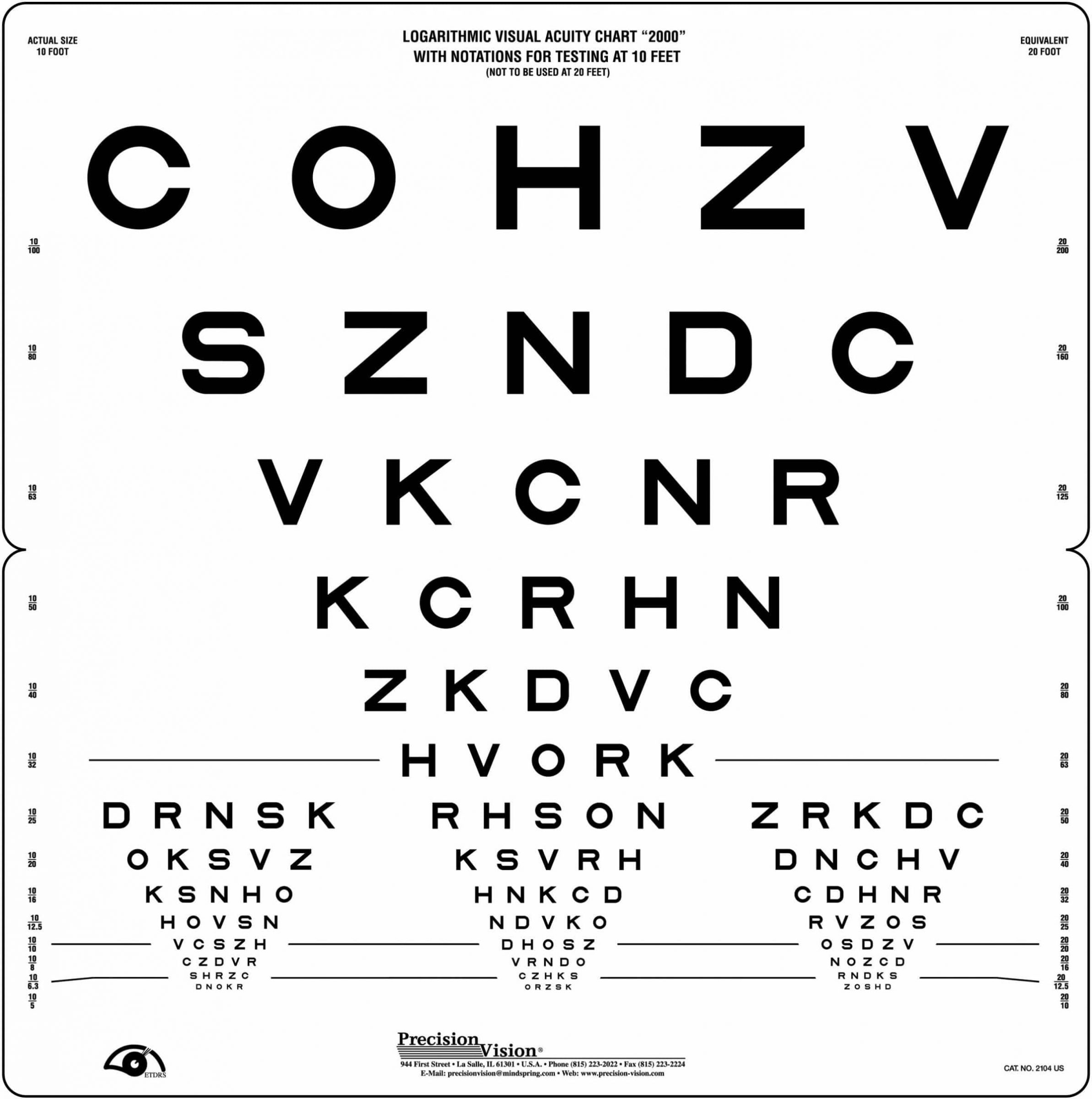 Eye test chart. Eye care test placard with latin letters. Vision