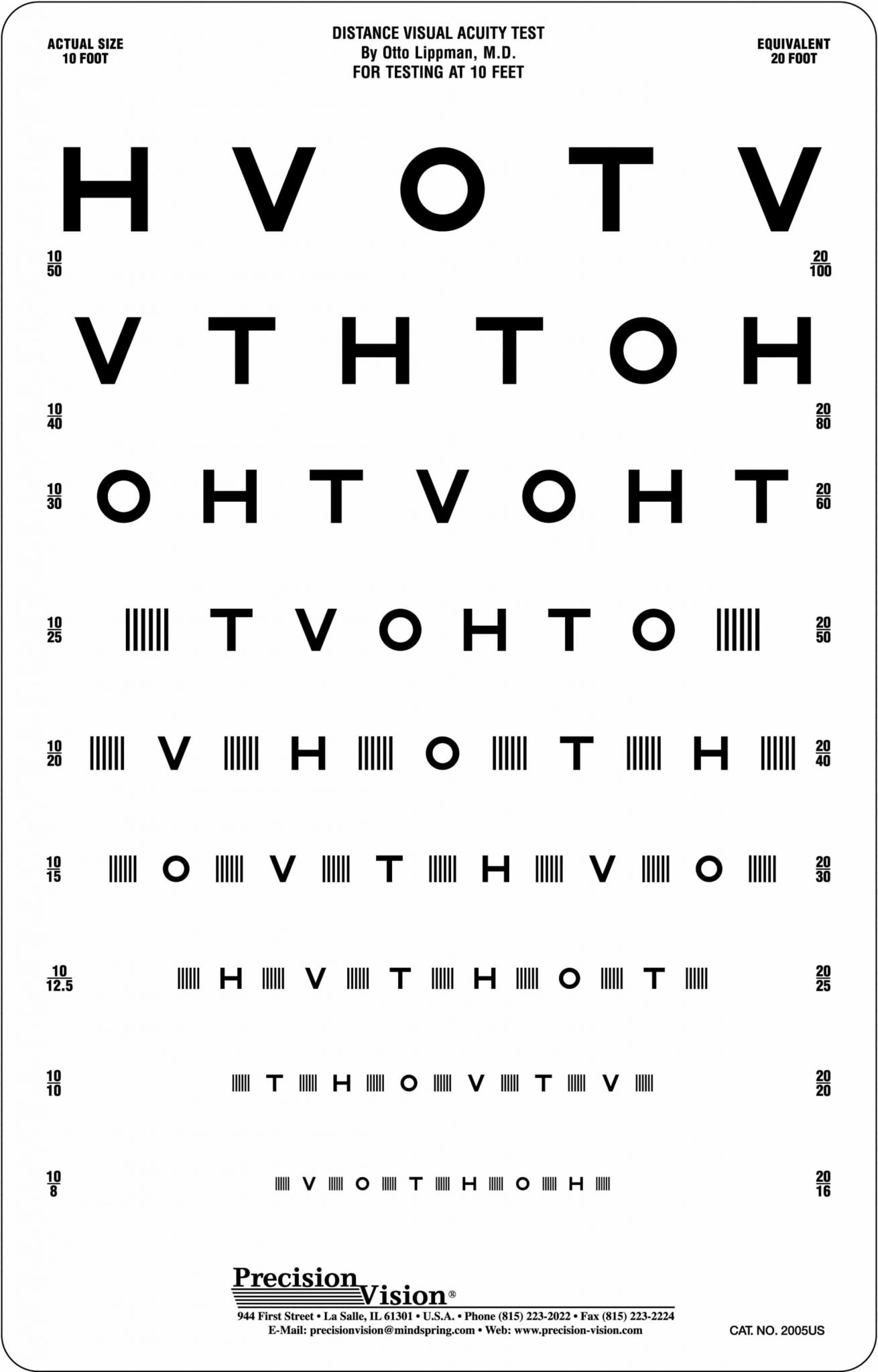 HOTV Interaction Bar Distance Eye Chart 10ft - Precision Vision