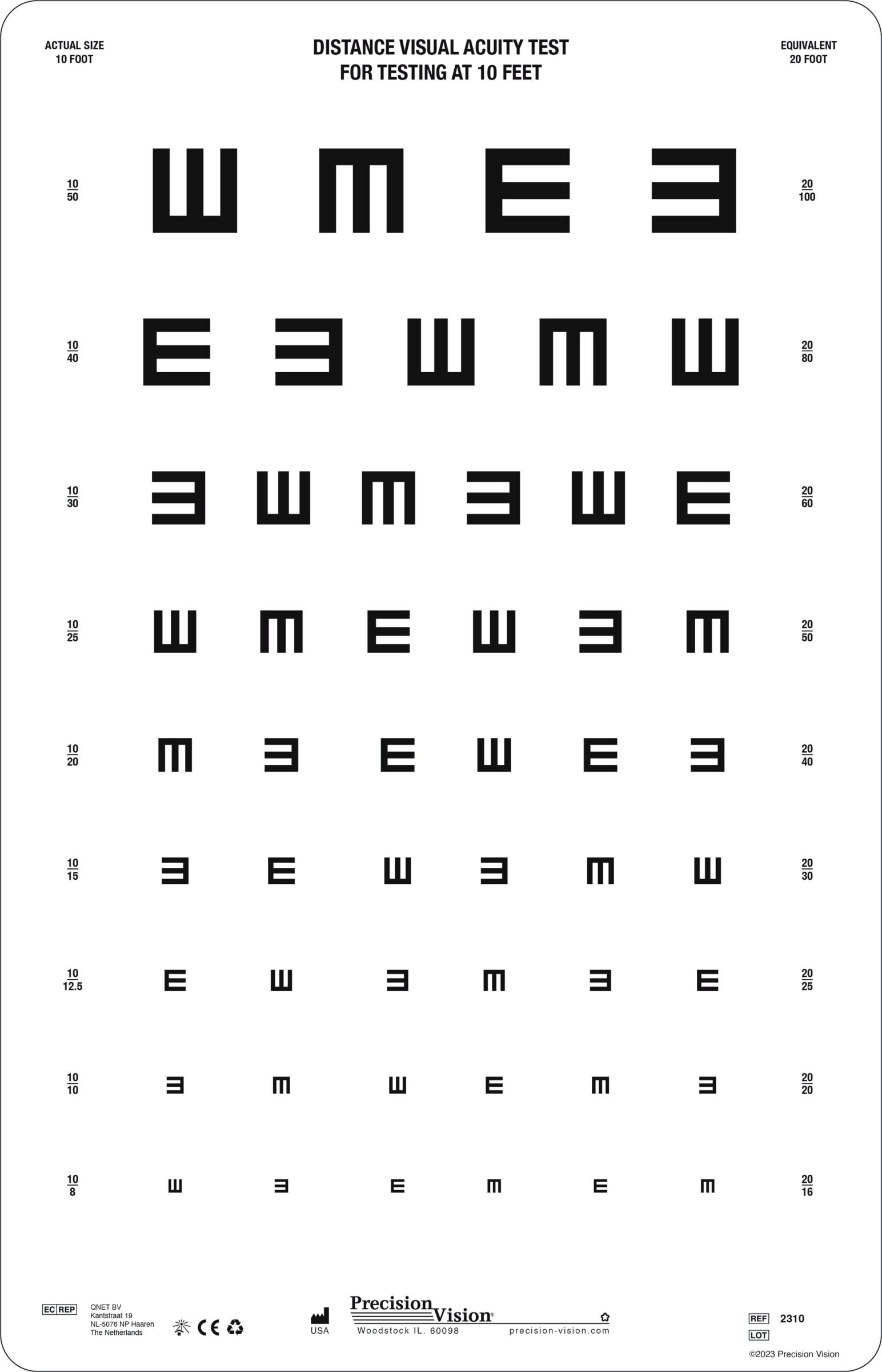 Tumbling E Eye Chart - Precision Vision