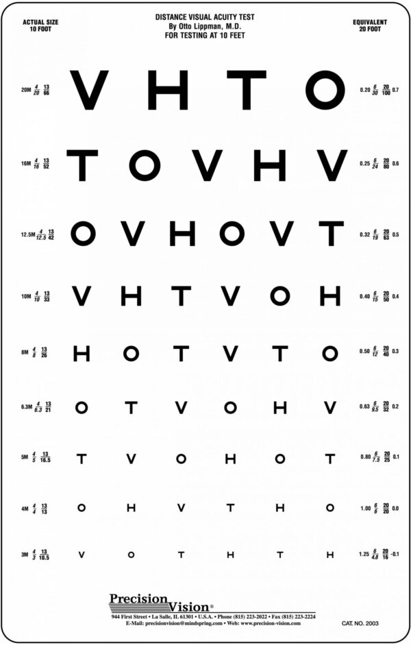 HOTV Translucent Visual Acuity Chart