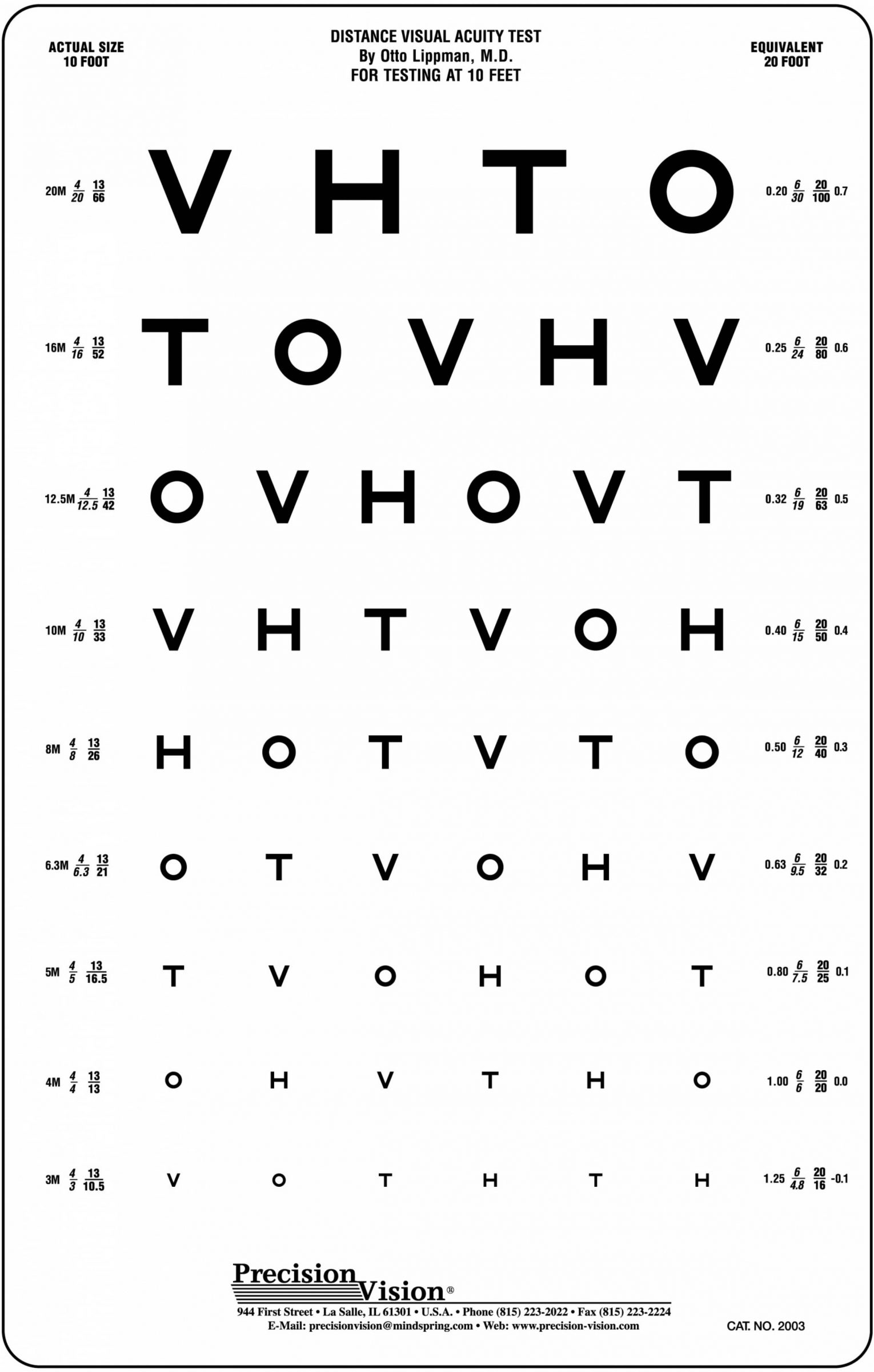 Kindergarten Eye Test Chart - Precision Vision