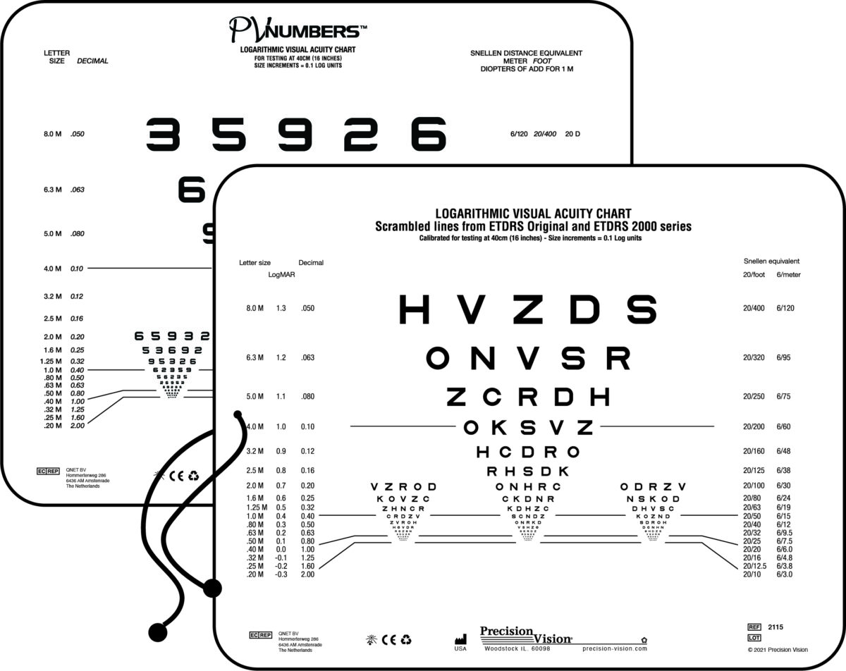 Sloan & PV Numbers Near Vision Chart Precision Vision