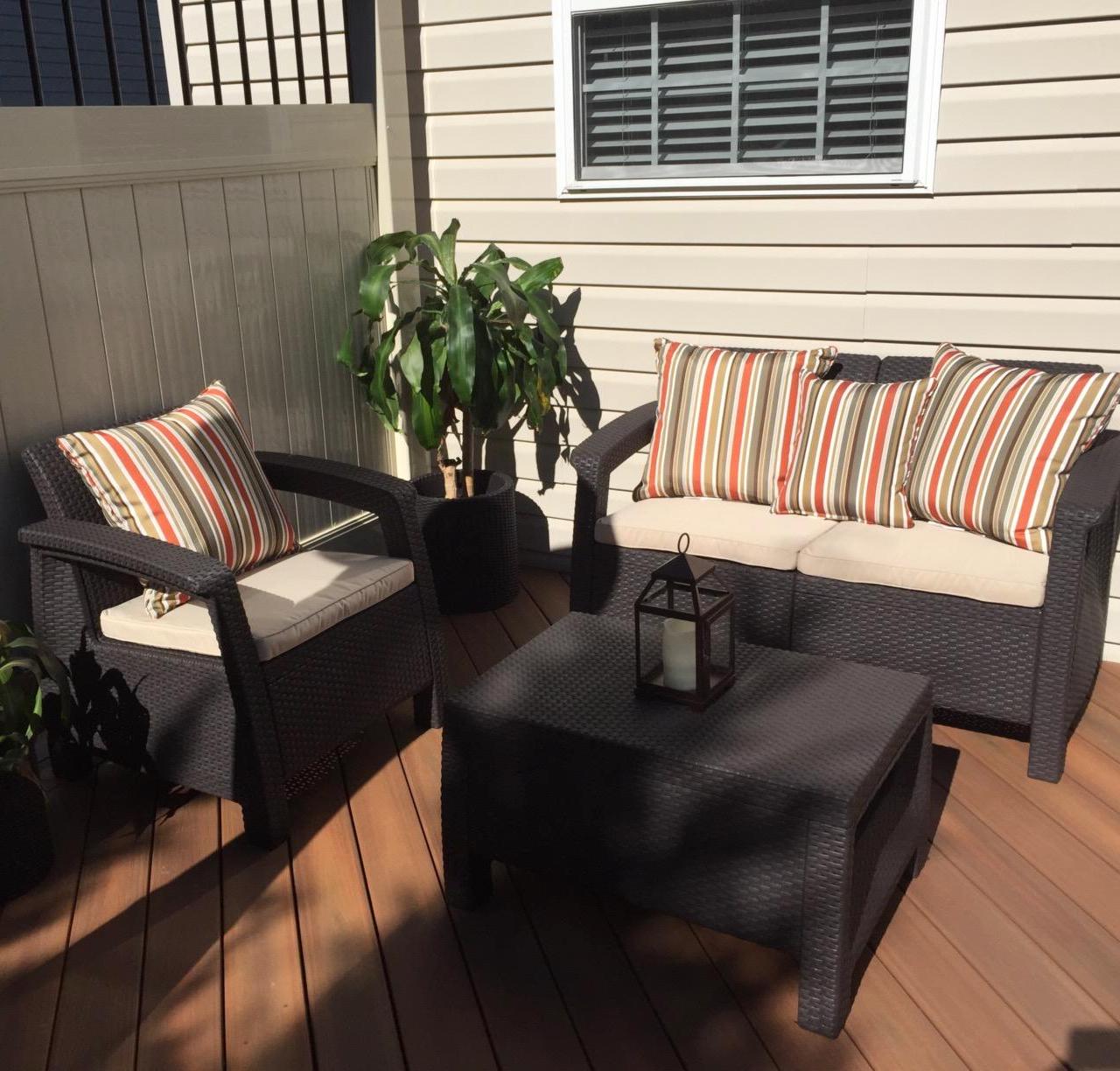 Keter Corfu Resin Wicker Loveseat with Cushions REAL DECORS