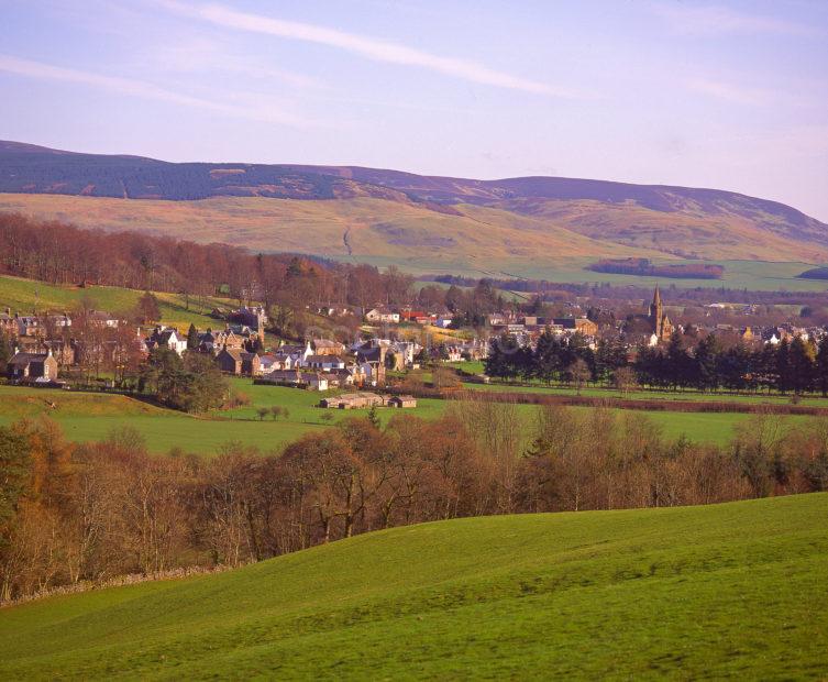 Lovely Spring View Towards The Town Of Moffat Set In A Deep Valley Among The Hills Dumfrieshire Borders