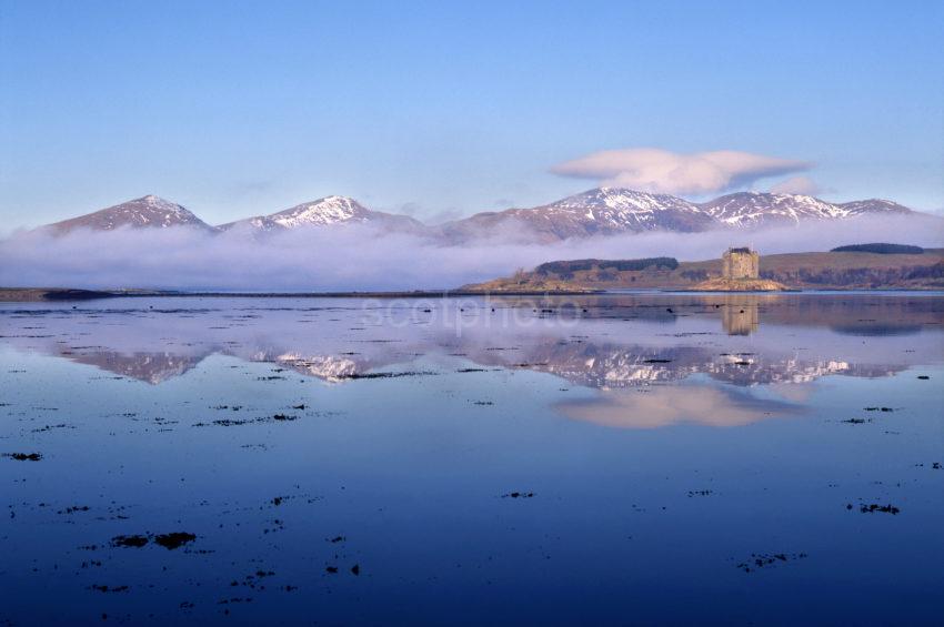 Winter Reflections With Castle Stalker And The Morvern Hills Appin Argyll