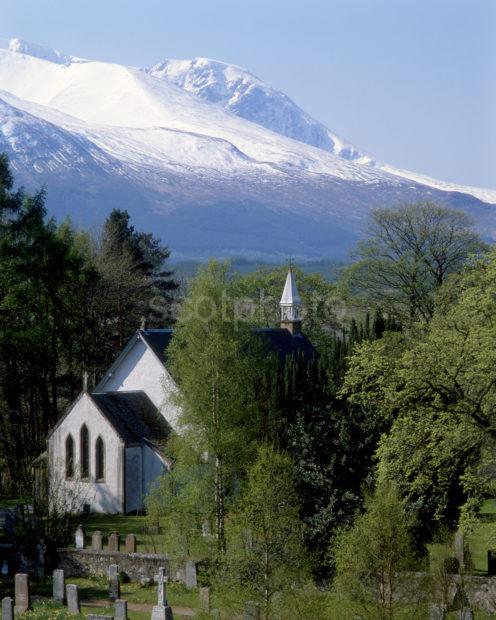 Snow Covered Bennevis From Spean Bridge Kirk Lochaber West Highlands