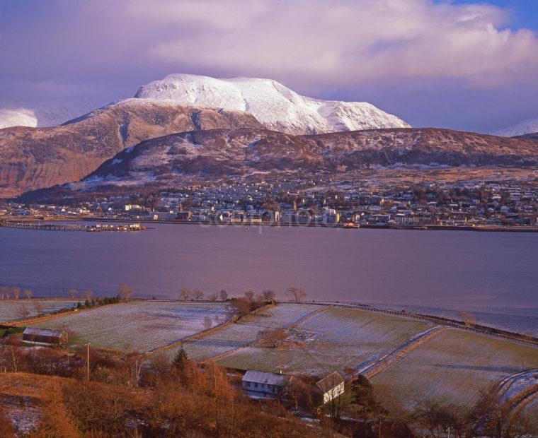 Winter View Towards Fort William And Ben Nevis As Seen From The Shore Of Loch Linnhe Lochaber