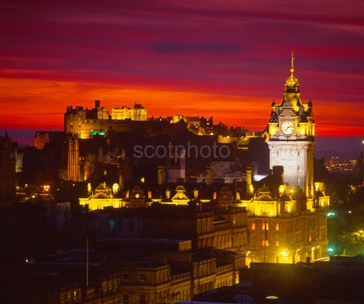 A Beautiful Sunset Afterglow Arrives Over Picturesque Edinburgh As Seen From Calton Hill Edinburgh