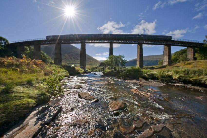 DSC 8084 Sprinter Crosses Horseshoe Viaduct From River In Glen Auch