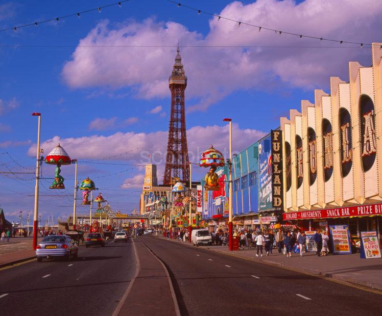 Colourful Summer View Along Blackpools Golden Mile Towards The Tower Blackpool Lancashire