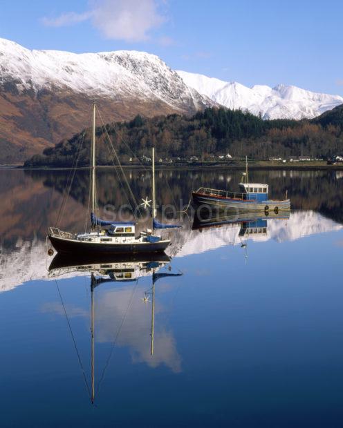 Winter Reflections On Loch Leven Nr Glencoe With The Mamore Hills