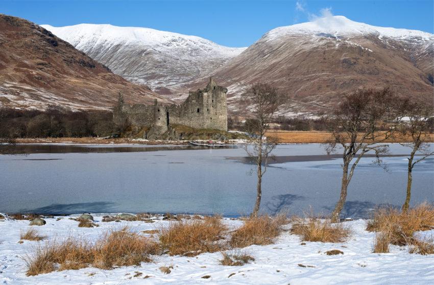 Winter View Kilchurn Castle Through Trees