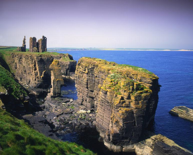 Castles Girnigeo And Sinclair On Noss Head Wick Caithness From Cliffs