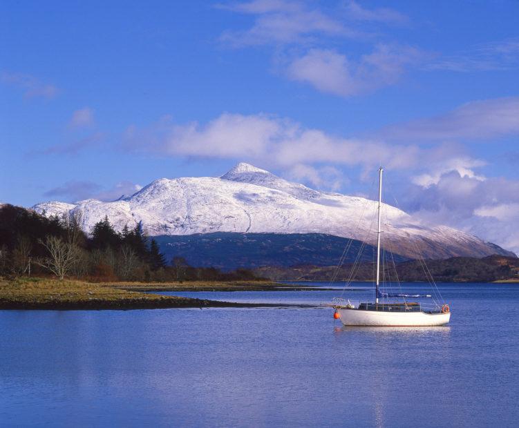 Winter View From The Shore Of Loch Etive Towards Snow Covered Ben Cruachan Ardchattan Argyll