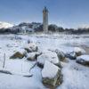 Y3Q9845 Icy Shore Loch Sheil With Glenfinnan Monument