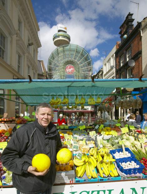 Fruit And Veg Stall With St Johns Tower