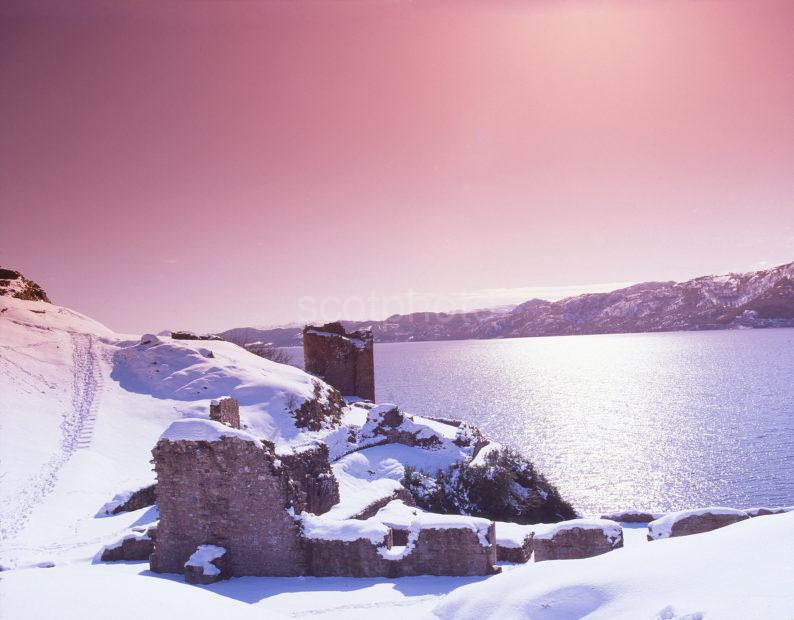 Winter View From Ruins Of Urquhart Castle Looking S W Across Loch Ness Inverness Shire