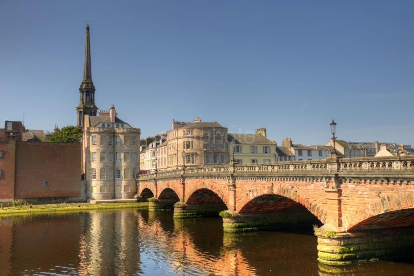 OLD BRIDGE AND TOWN FROM ACROSS RIVER