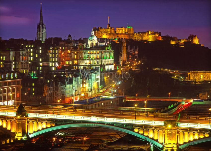 E233 Edinburgh And Castle At Dusk From Waverley Station