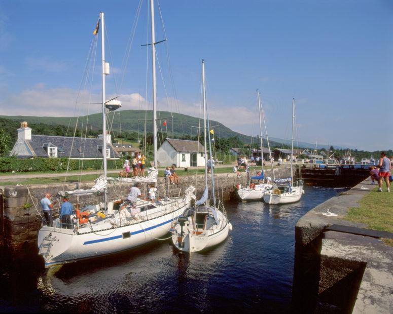 Busy Scene On The Caledonian Canal At Banavie Staircase Lochaber