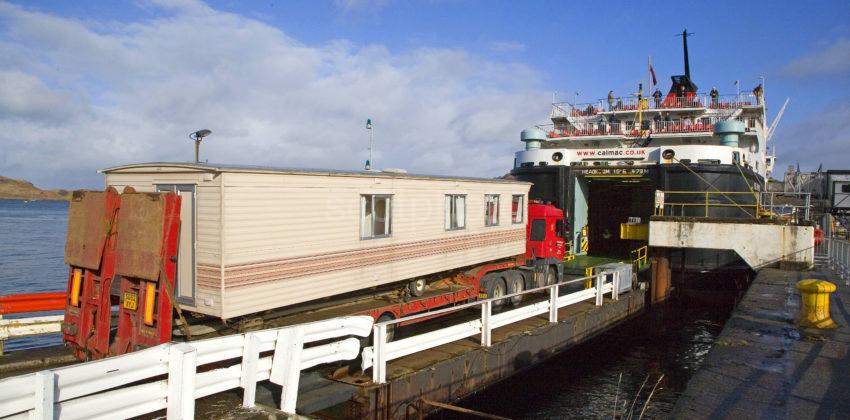 Large Caravan Transporter Boards Mull Ferry