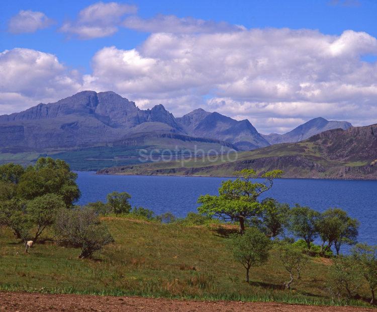 The Rugged Cuillin Mountains As Seen From Across Loch Eishort At Ord Sleat Peninsula Isle Of Skye