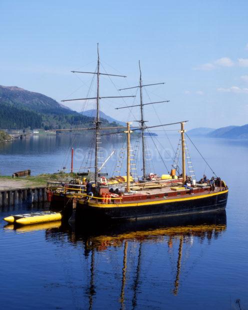 Tall Ship Barge Prepares To Sail On Loch Ness Near Fort Augustus Great Glen