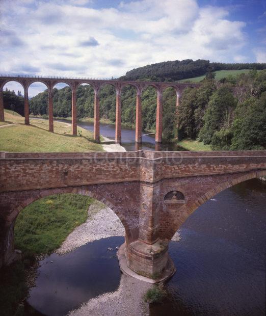 Rail Viaduct And Old Road Bridge Over The River Tweed