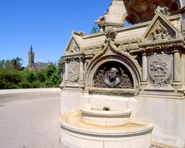 The Robert Stewart Fountain And University Tower Kelvingrove Park Glasgow