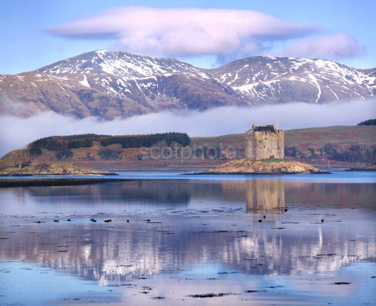 Misty Reflections Of Castle Stalker And The Morvern Hills Appin Argyll