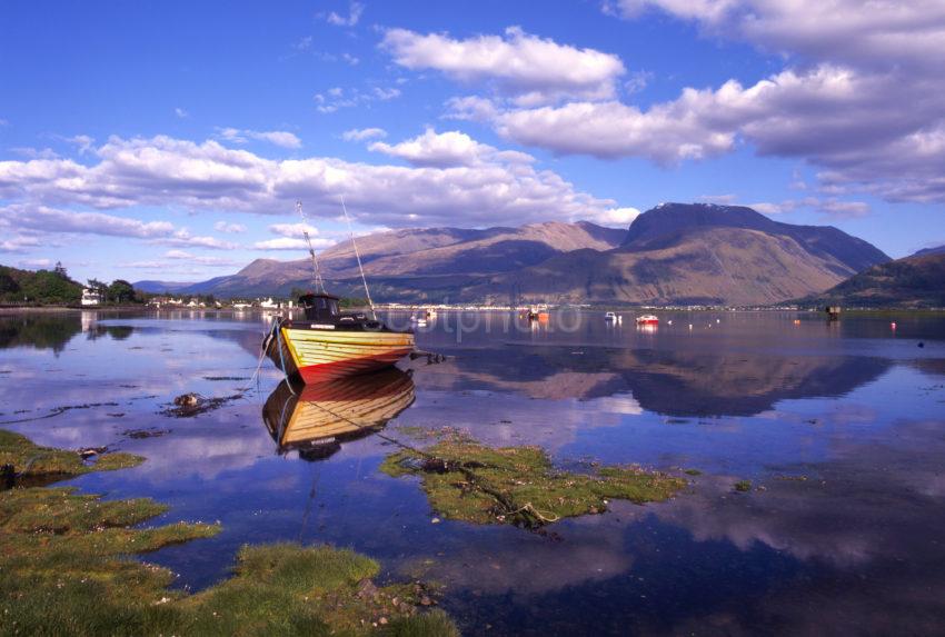 Reflections On Loch Eil From Corpach With Ben Nevis In View