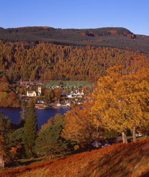 Magnificent Autumn Scene From The Hills Overlooking The Village Of Kenmore At The East End Of Loch Tay Perthshire