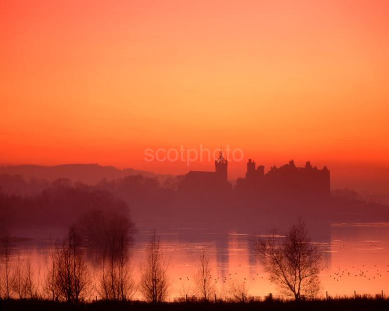 Sunset Afterglow Silhouette Linlithgow Palace On Linlithgow Loch