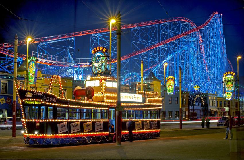 Illuminated Tram At Pleasure Beach