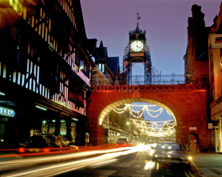 City Of Chester At Christmas With Eastgate Clock