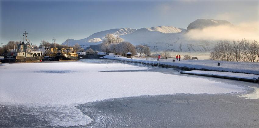 Panoramic Winter Scene At Corpach With The Ben Nevis