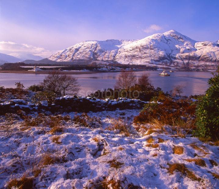 Winter Scene Looking Across The Corran Narrows Towards Ardgour Village Loch Linnhe West Highlands