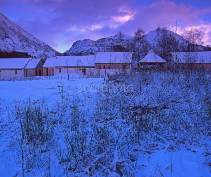 Winter Scene Towards The New National Trust Centre In The Pass Of Glencoe West Highlands