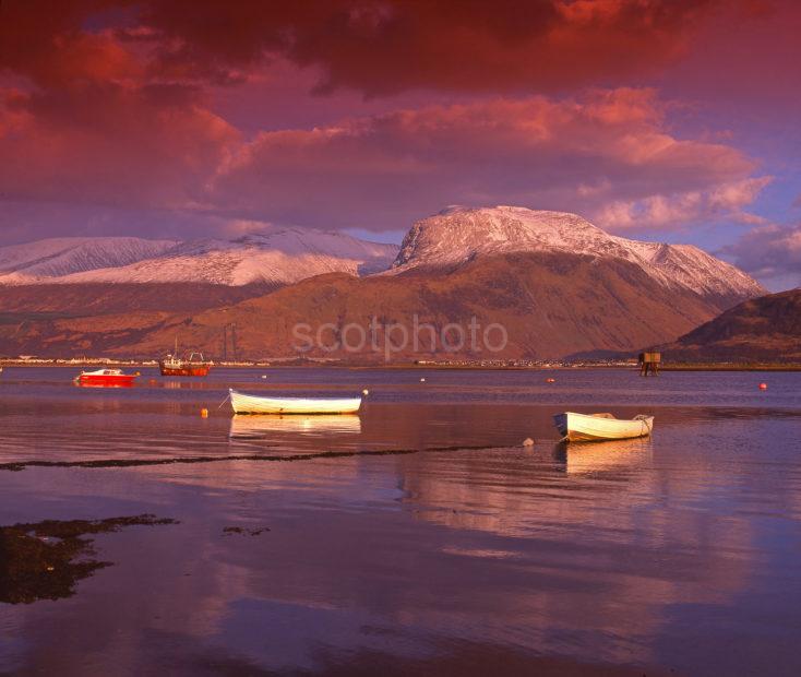 Magnificent Winter View Towards Ben Nevis From The Shore Of Loch Eil Fort William Lochaber