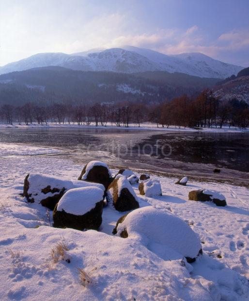 Striking Winter Scene Looking Across The South End Of Loch Lubneag Near Callander Stirling And Trossachs Region