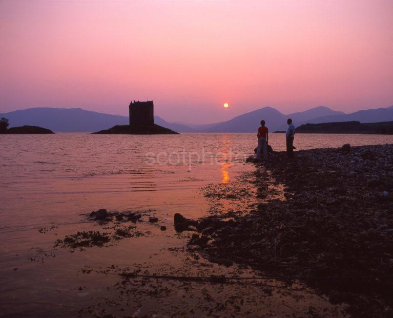 Summer Sunset Over Castle Stalker And The Morvern Hills Firth Of Lorne Appin Argyll