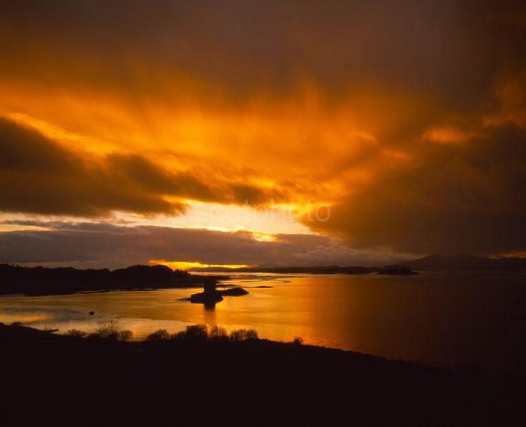 Winter Sunset View Looking South West Towards Castle Stalker From Appin Argyll