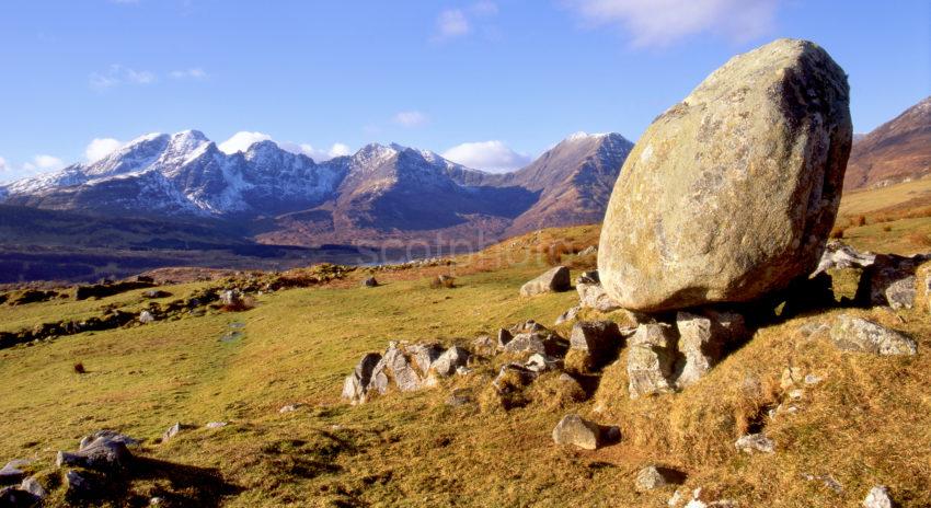 Towards The Rugged Cuillins Of Blaven From A Perched Block Skye PANO